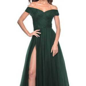 NWT La Femme 30498SC Tulle Prom Dress Dark Emerald Size 4 and 6